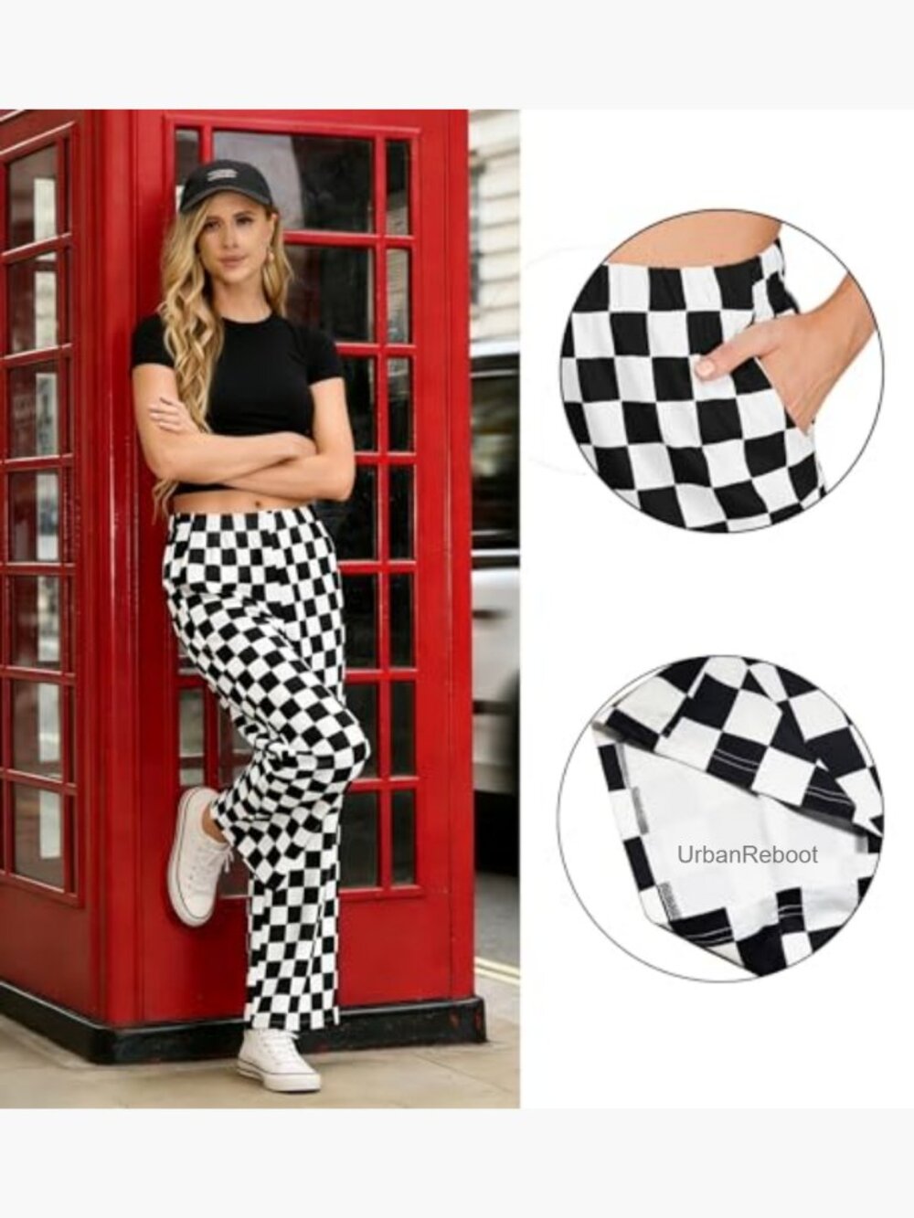 High Waist Wide Leg Plaid Trousers Straight Lounge Y2K Pants - Picture 4 of 7
